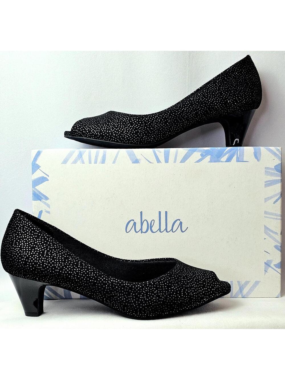 Abella Black Sparkly Peep Toe Heels Women's Size 8.5
